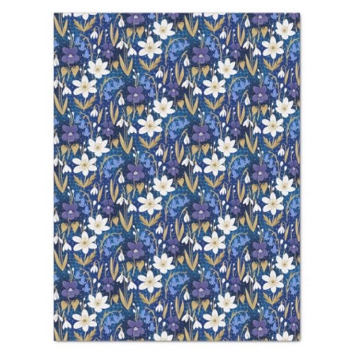 Blue and Purple Illustrated Floral Decoupage Tissue Paper