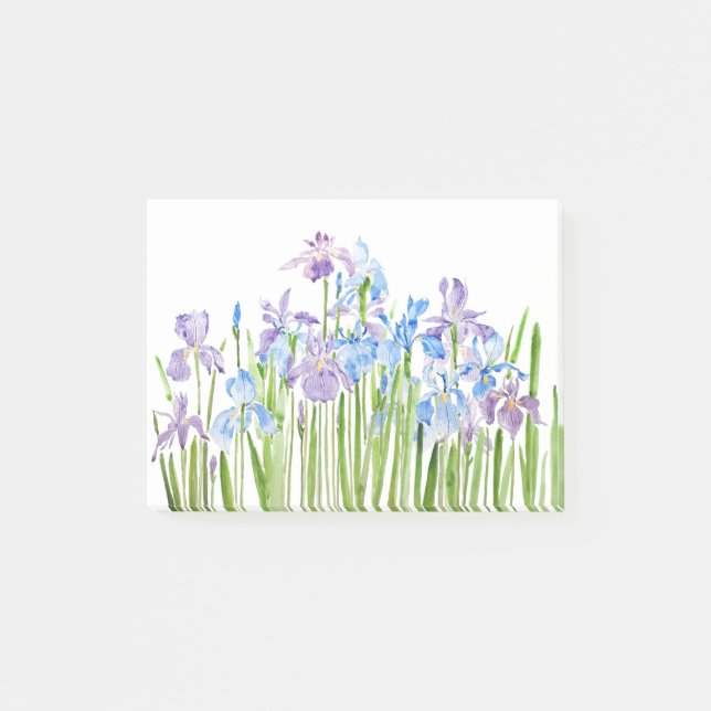 blue and purple iris branch watercolor post-it notes (Front)