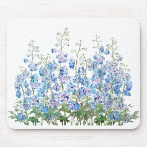 blue and purple larkspur field watercolor mouse pad