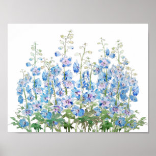 blue and purple larkspur field watercolor poster