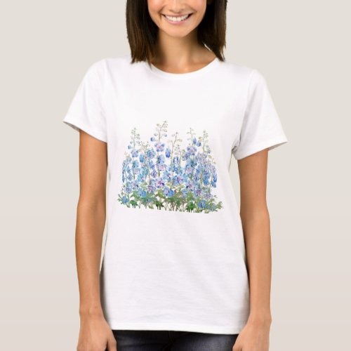 blue and purple larkspur field watercolor T_Shirt