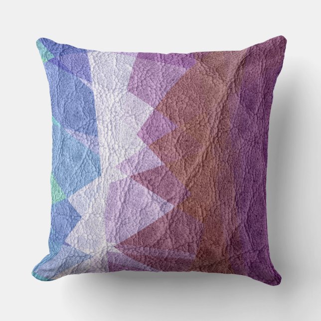 Blue and Purple Leather Throw Pillow (Front)