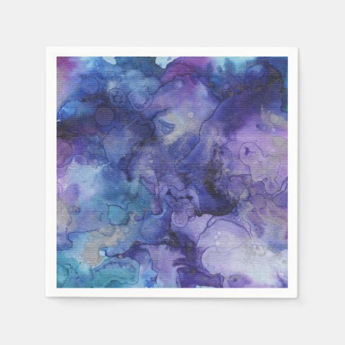 Blue and Purple Liquid Watercolor Marbled Paint Napkins