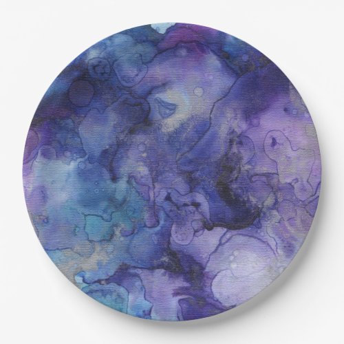 Blue and Purple Liquid Watercolor Marbled Paint   Paper Plates