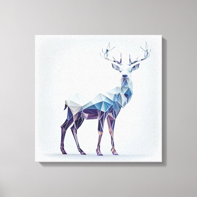 Blue and Purple Low Poly Geometric Deer Canvas Print (Front)