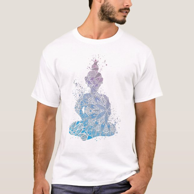 Blue and Purple Mandala Buddha Silhouette T-Shirt (Front)