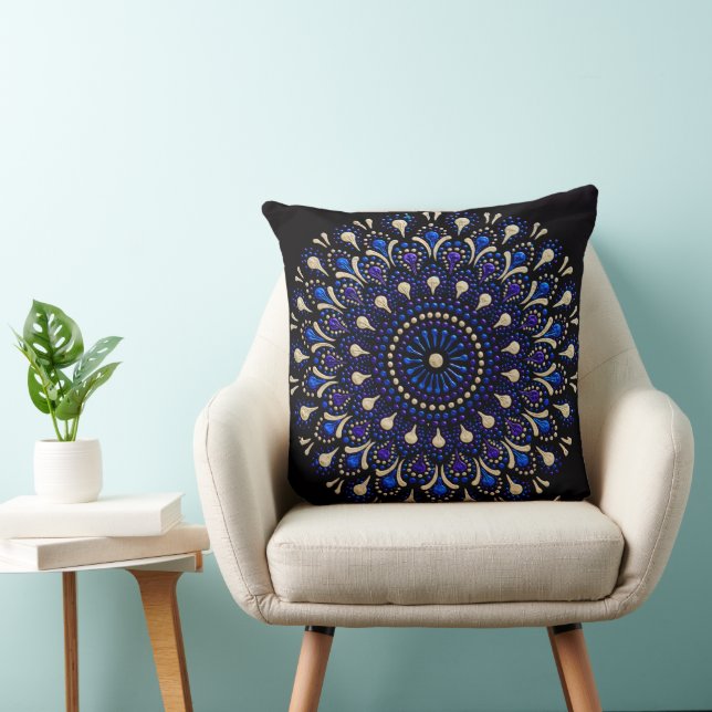 Blue and Purple Mandala Decorative Pillow (Chair)