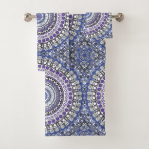 Blue and Purple Mandala Geometric Circular Pattern Bath Towel Set