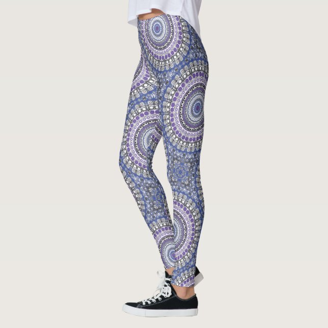 Blue and Purple Mandala Geometric Circular Pattern Leggings (Left)