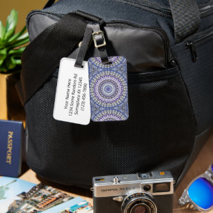 Blue and Purple Mandala Geometric Circular Pattern Luggage Tag
