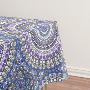 Blue and Purple Mandala Geometric Circular Pattern Tablecloth