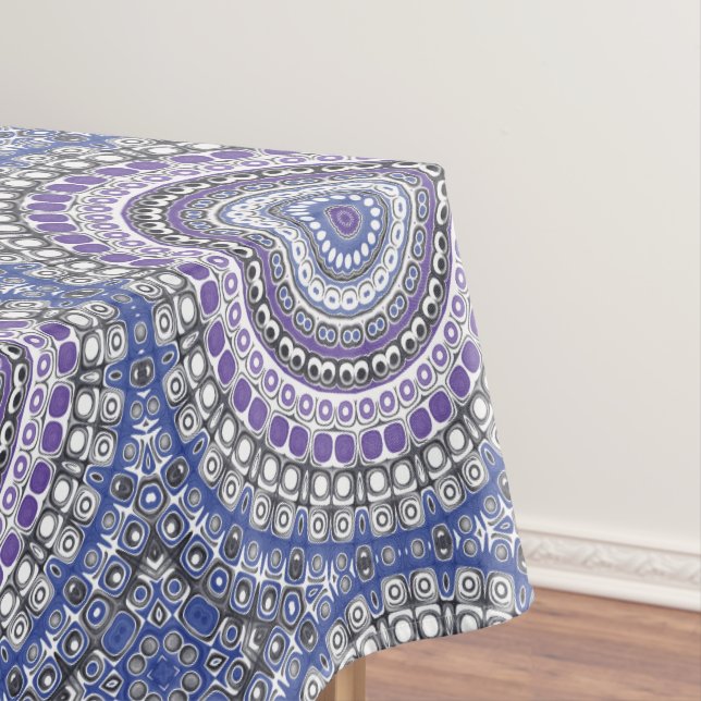 Blue and Purple Mandala Geometric Circular Pattern Tablecloth (In Situ)