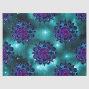 Blue and Purple Mandalas on Green Sky Decoupage Tissue Paper