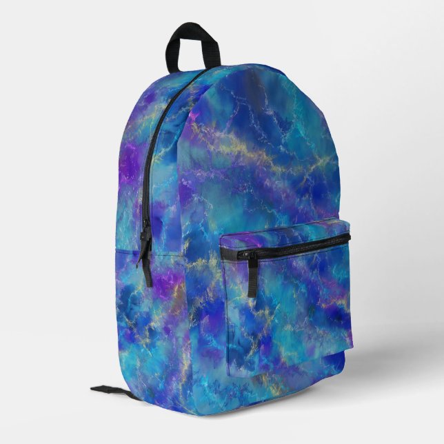 Blue And Purple Marble Pattern  Printed Backpack (Back Corner Left)