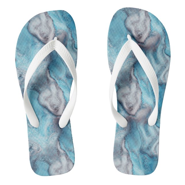 blue and purple Marble Swirl Abstract Flip Flops (Footbed)