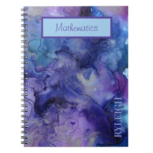 Blue and Purple Marbled Watercolor Personalized No Notebook