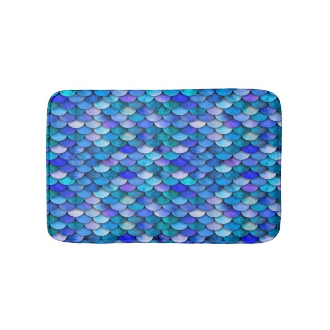 Blue and purple mermaid scales bathroom mat (Front)
