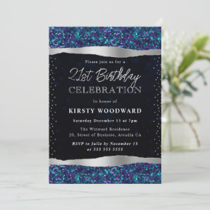 Blue and Purple Mermaid Scales Tears 21st Birthday Invitation