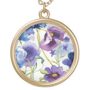 Blue and Purple Mixed Garden Gold Plated Necklace
