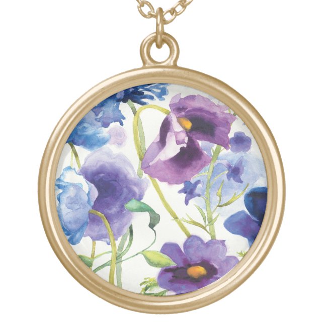 Blue and Purple Mixed Garden Gold Plated Necklace (Front)