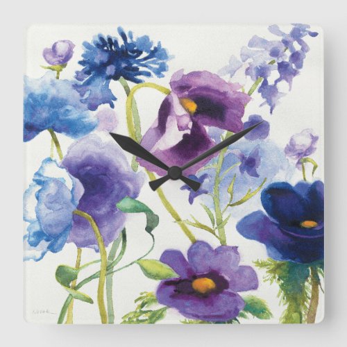 Blue and Purple Mixed Garden Square Wall Clock