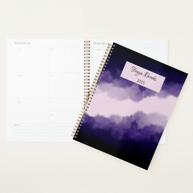 Blue and Purple Modern Watercolor Art Moody Clouds Planner (Display)