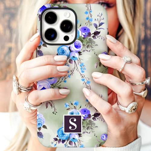 Blue And Purple Monogram Floral Iphone 16 Pro Max Case