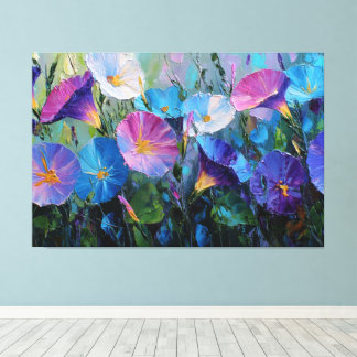Blue and Purple Morning Glory Painting Abstract Canvas Print