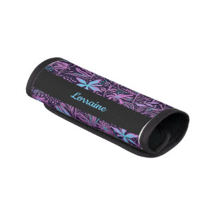 Blue and purple neon flowers luggage handle wrap
