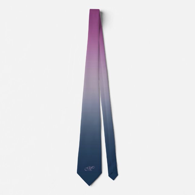 Blue and purple night sky ombre monogram neck tie (Front)