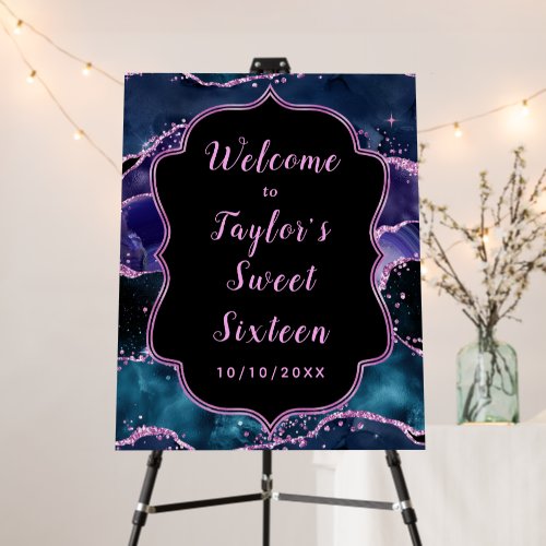 Blue and Purple Ocean Agate Sweet Sixteen Welcome Foam Board