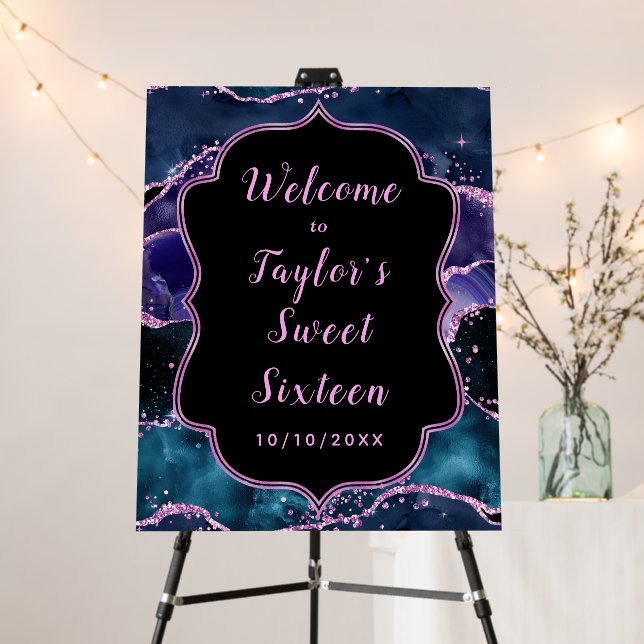 Blue and Purple Ocean Agate Sweet Sixteen Welcome Foam Board (In Situ (Stand))