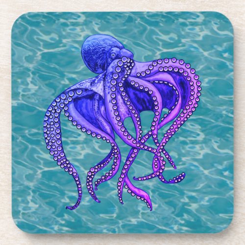 Blue and purple octopus beverage coaster
