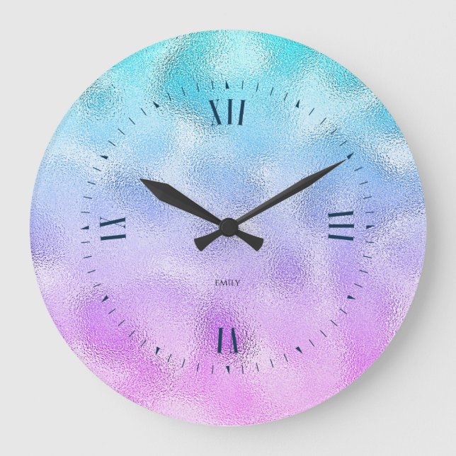 Blue and purple ombre shimmering texture backgroun large clock (Front)