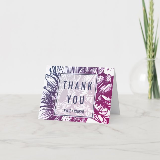 Blue and Purple Ombre Sunflowers Thank You Card (Front)