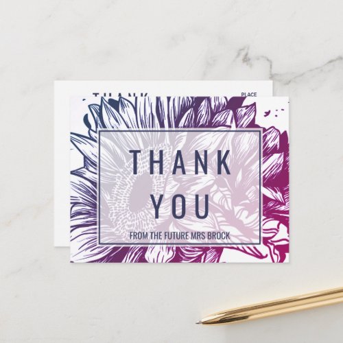 Blue and Purple Ombre Sunflowers Thank You Postcard