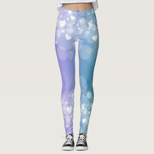 Blue And Purple Ombre With Hearts Leggings (Front)