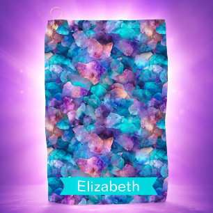 Blue and Purple Opal Crystal Personalized Golf Towel