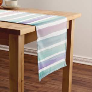 Blue and Purple Pastel Watercolor Stripes Short Table Runner