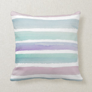 Blue and Purple Pastel Watercolor Stripes Throw Pillow