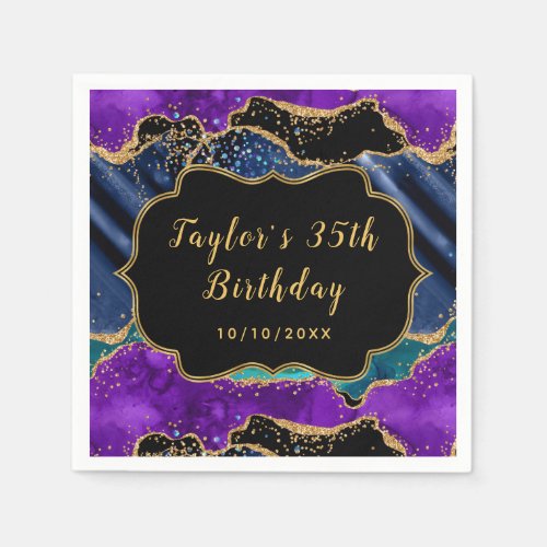 Blue and Purple Peacock Agate Birthday Napkins