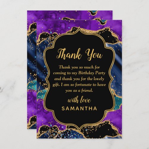 Blue and Purple Peacock Agate Birthday Thank You Card