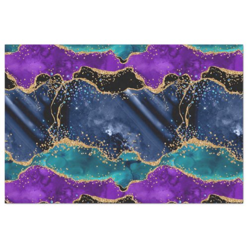 Blue and Purple Peacock Faux Glitter Agate Tissue Paper