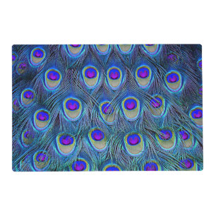 Blue and purple peacock feathers animal pattern placemat