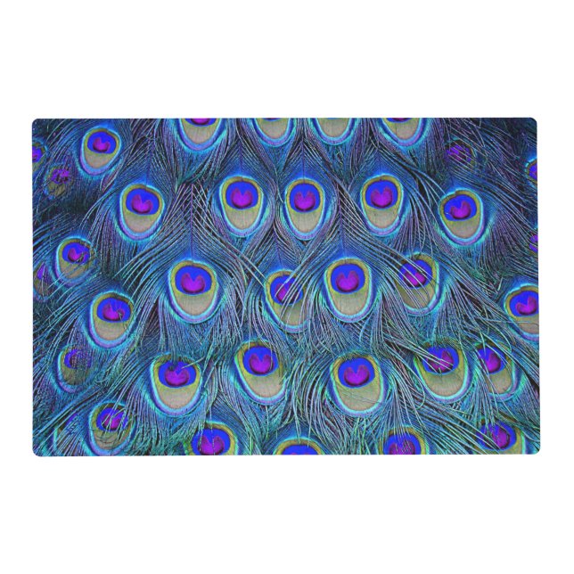 Blue and purple peacock feathers animal pattern placemat (Back)