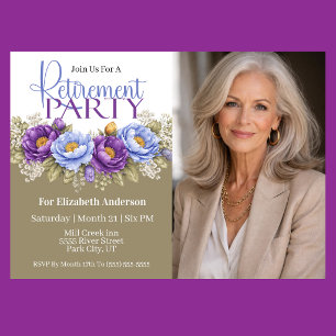 Blue and Purple Peony Retirement Party Invitation