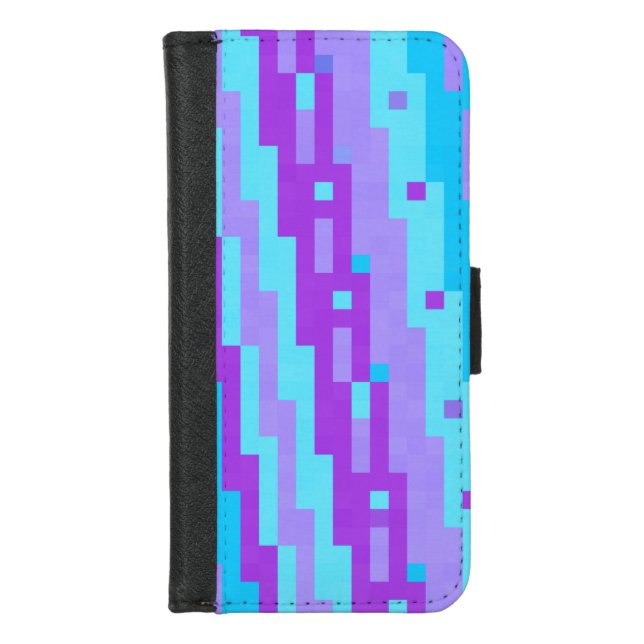 blue and purple pixels iPhone wallet case (Front)