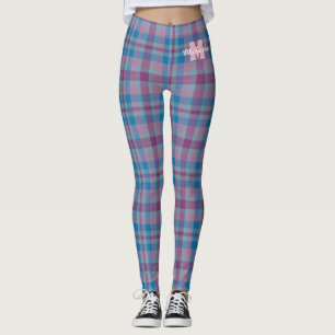 Blue and purple plaid monogram leggings