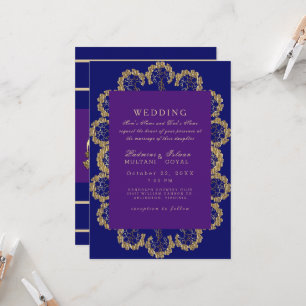 Blue and Purple Regal Indian Style Wedding Invitation