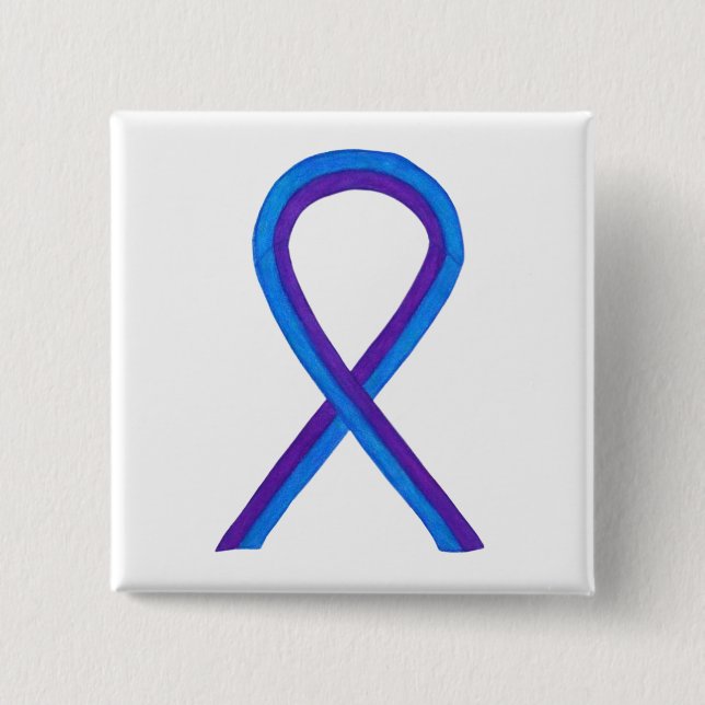 Blue and Purple Ribbon Awareness Custom Pin (Front)